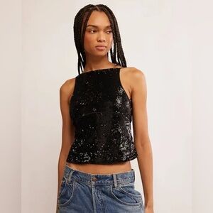 Free People James Black Sequin Tank Black XS NWT